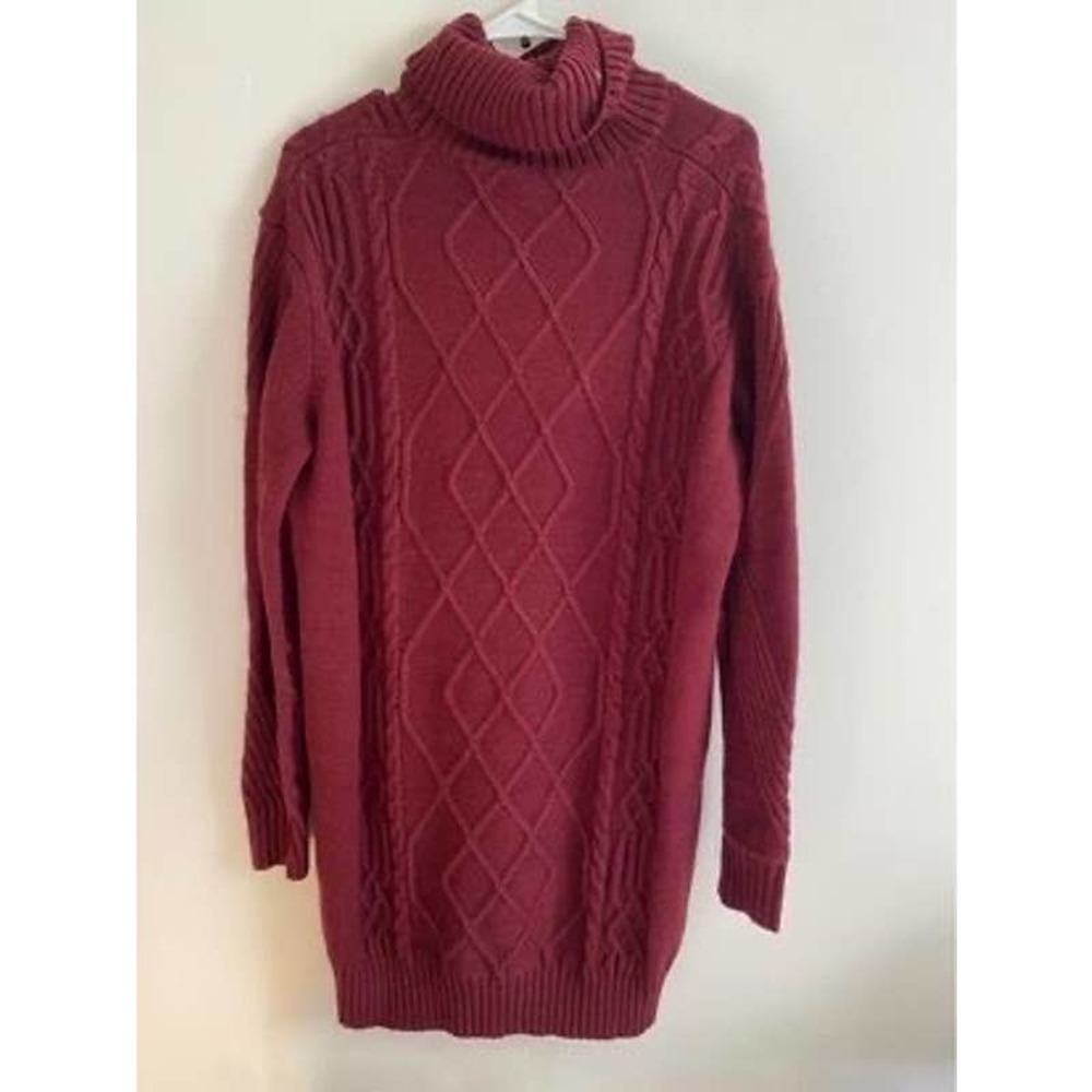 Lulus Sheerah Turtleneck Midi Sweater Dress Burgundy large